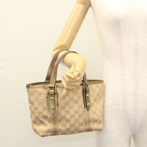 GUCCI GG Canvas Hand Bag Beige Gold 139261 Auth - Picture 1 of 16